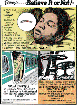 Ripley's Believe It or Not on Saturday November 10, 2012 Comic Strip