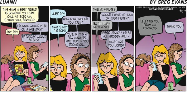 Luann on Sunday September 4, 2011 Comic Strip
