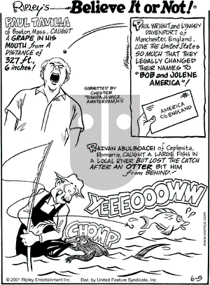 Ripley's Believe It or Not on Tuesday June 5, 2001 Comic Strip