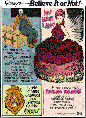 Ripley's Believe It or Not on Saturday March 3, 2012 Comic Strip