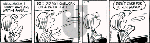 Peanuts - Monday April 9, 1990 Comic Strip