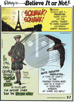 Ripley's Believe It or Not on Thursday August 7, 2014 Comic Strip