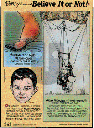 Ripley's Believe It or Not on Saturday March 21, 2020 Comic Strip