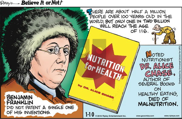 Ripley's Believe It or Not on Sunday January 10, 2016 Comic Strip