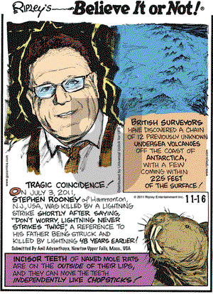 Ripley's Believe It or Not on Wednesday November 16, 2011 Comic Strip