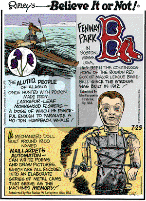 Ripley's Believe It or Not on Monday July 23, 2012 Comic Strip