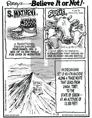 Ripley's Believe It or Not on Monday July 19, 2004 Comic Strip