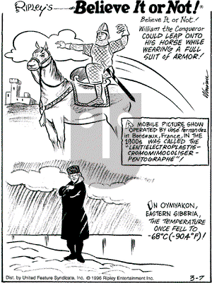 Ripley's Believe It or Not on Thursday March 7, 1996 Comic Strip