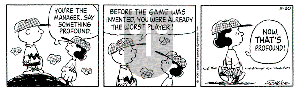 Peanuts on Monday May 20, 1991 Comic Strip