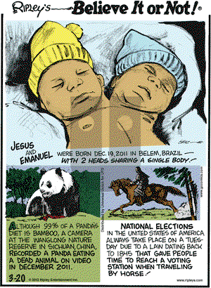 Ripley's Believe It or Not on Tuesday March 20, 2012 Comic Strip