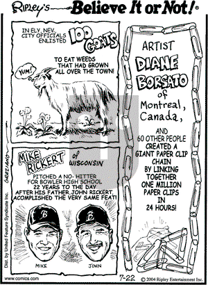 Ripley's Believe It or Not on Thursday July 22, 2004 Comic Strip