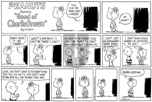 Peanuts on Sunday September 8, 1985 Comic Strip