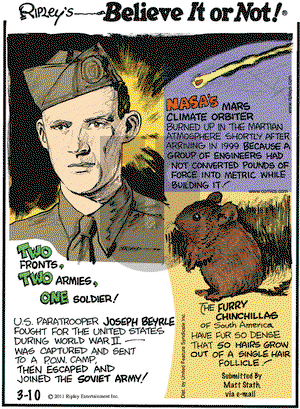 Ripley's Believe It or Not on Thursday March 10, 2011 Comic Strip