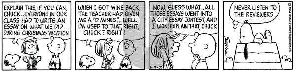 Peanuts on Wednesday January 9, 1985 Comic Strip