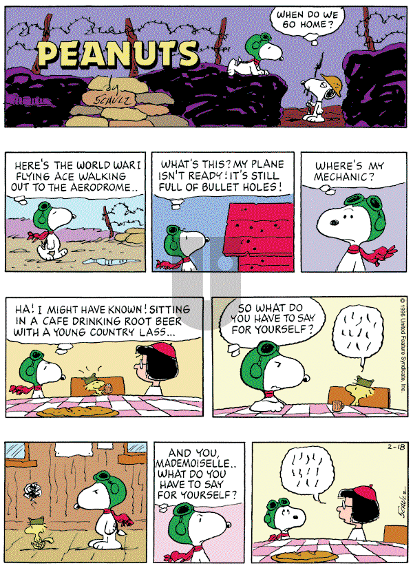 Peanuts on Sunday February 18, 1996 Comic Strip