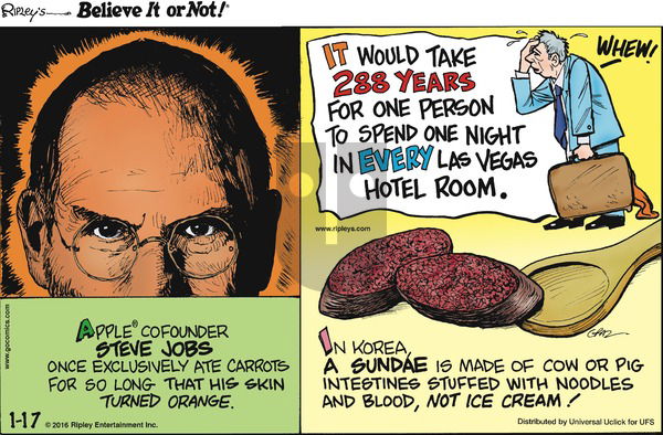 Ripley's Believe It or Not on Sunday January 17, 2016 Comic Strip
