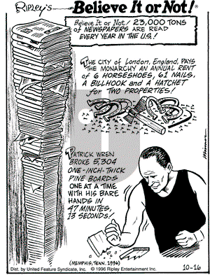 Ripley's Believe It or Not on Wednesday October 16, 1996 Comic Strip