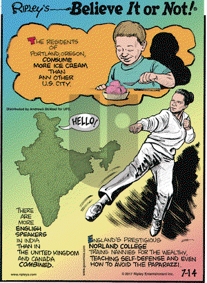 Ripley's Believe It or Not on Friday July 14, 2017 Comic Strip