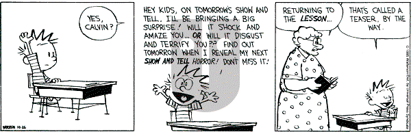 Calvin and Hobbes - Thursday October 26, 1995 Comic Strip