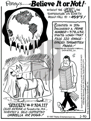 Ripley's Believe It or Not on Thursday January 30, 1997 Comic Strip