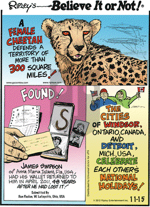 Ripley's Believe It or Not on Thursday November 15, 2012 Comic Strip
