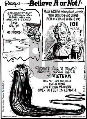 Ripley's Believe It or Not on Monday July 26, 2004 Comic Strip