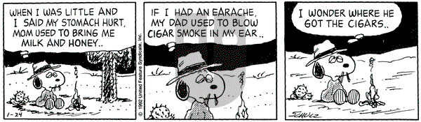 Peanuts on Friday January 24, 1992 Comic Strip