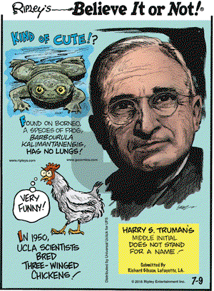 Ripley's Believe It or Not on Saturday July 9, 2016 Comic Strip