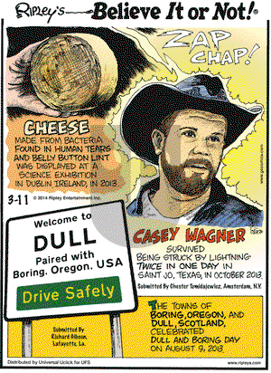 Ripley's Believe It or Not on Tuesday March 11, 2014 Comic Strip