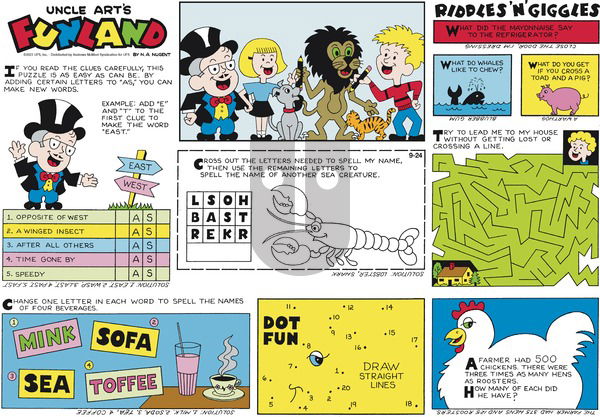 Uncle Art's Funland on Sunday September 24, 2023 Comic Strip