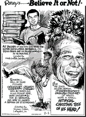 Ripley's Believe It or Not on Wednesday February 1, 2006 Comic Strip