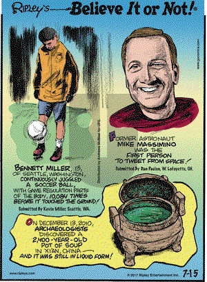 Ripley's Believe It or Not on Saturday July 15, 2017 Comic Strip