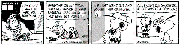 Peanuts on Monday April 12, 1976 Comic Strip