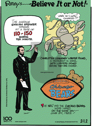 Ripley's Believe It or Not on Tuesday February 12, 2019 Comic Strip