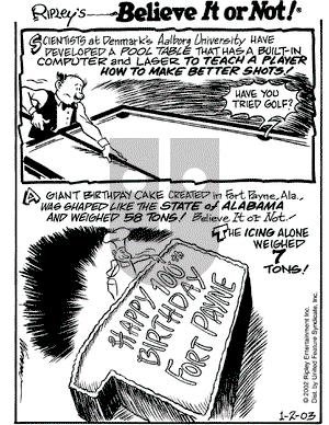 Ripley's Believe It or Not on Thursday January 2, 2003 Comic Strip
