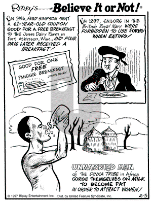 Ripley's Believe It or Not on Monday February 3, 1997 Comic Strip