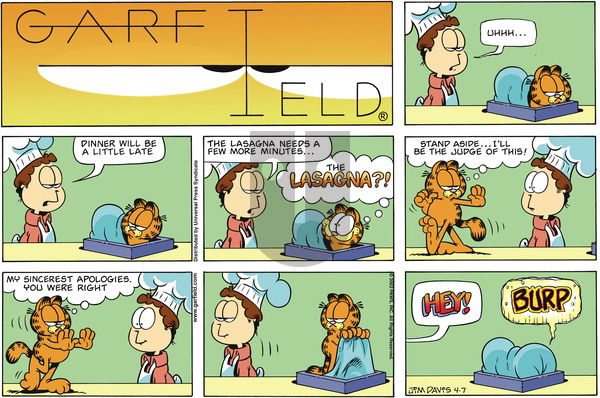 Garfield on Sunday April 7, 2002 Comic Strip