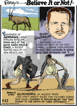 Ripley's Believe It or Not - Thursday March 22, 2012 Comic Strip