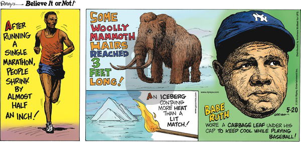 Ripley's Believe It or Not on Sunday May 20, 2018 Comic Strip