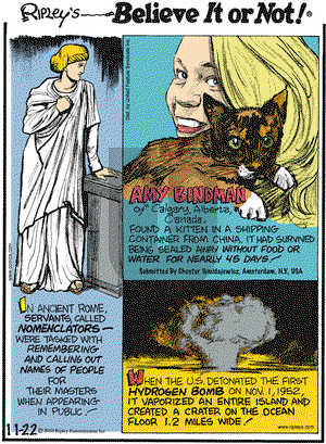 Ripley's Believe It or Not on Monday November 22, 2010 Comic Strip