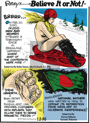 Ripley's Believe It or Not on Thursday December 30, 2010 Comic Strip