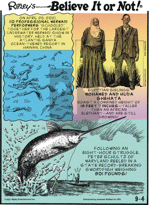 Ripley's Believe It or Not on Saturday September 4, 2021 Comic Strip