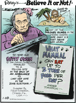 Ripley's Believe It or Not on Wednesday January 28, 2009 Comic Strip