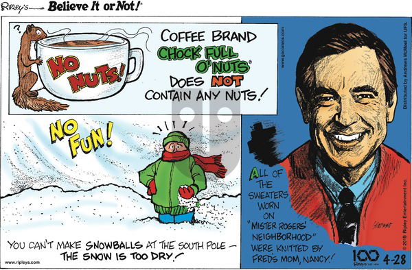 Ripley's Believe It or Not on Sunday April 28, 2019 Comic Strip