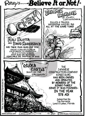 Ripley's Believe It or Not on Friday July 30, 2004 Comic Strip