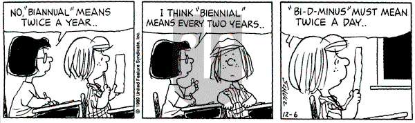 Peanuts on Wednesday December 6, 1989 Comic Strip