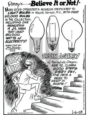 Ripley's Believe It or Not on Monday January 6, 2003 Comic Strip