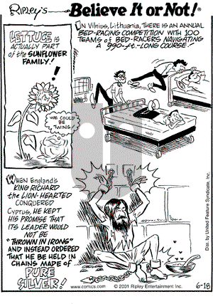 Ripley's Believe It or Not on Monday June 18, 2001 Comic Strip
