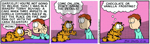 Garfield on Thursday October 16, 1986 Comic Strip