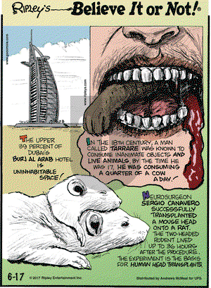 Ripley's Believe It or Not on Saturday June 17, 2017 Comic Strip